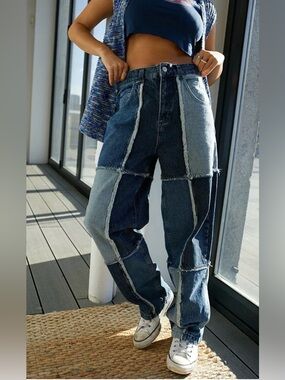 BDG 26x32 Patchwork Two-Tone Blue Boyfriend Jeans Y2K